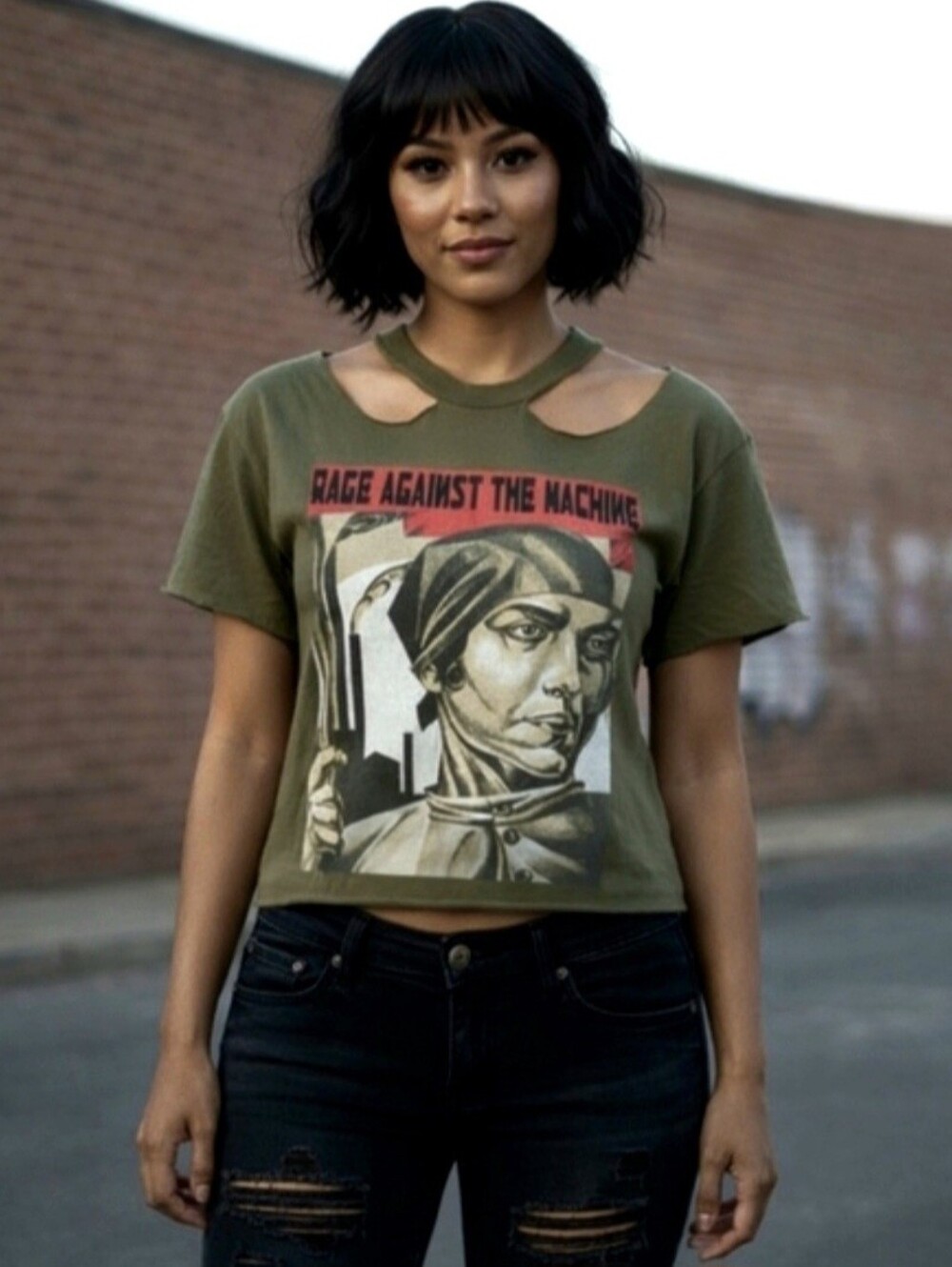 Vtg 90s Anvil green RATM rage against the machine pro woman graphic band shirt L
